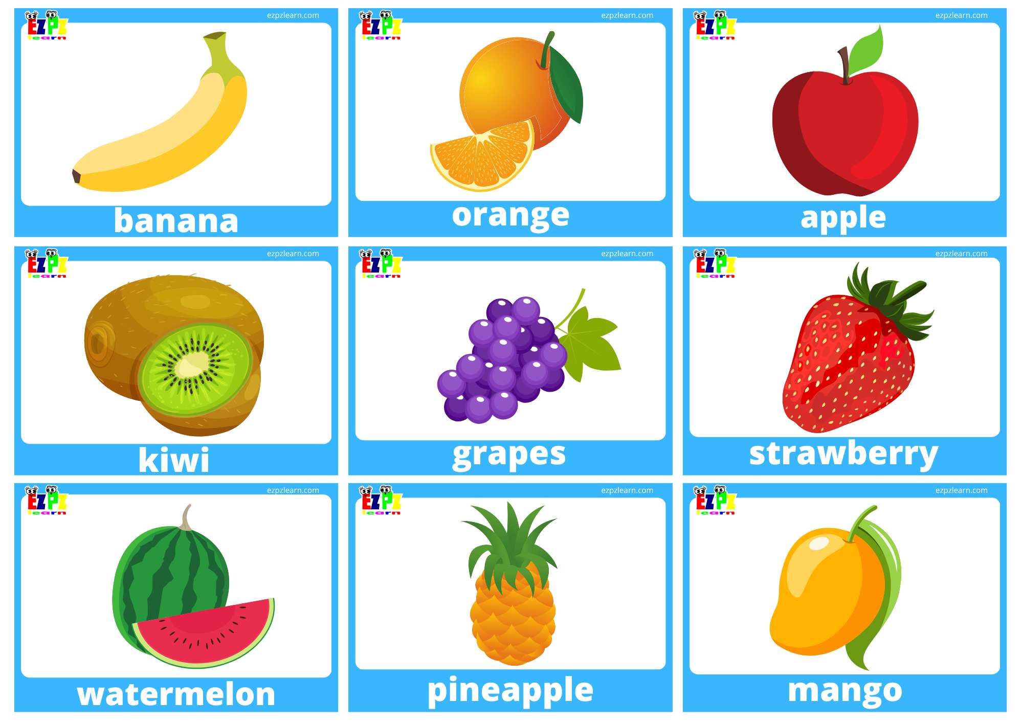 Fruit Flashcards With Words Use Online Or PDF Download Ezpzlearn